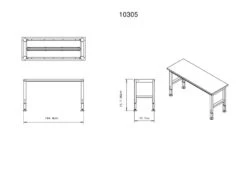 HBM Werkbank Met Massief Houten Blad, In Hoogte Verstelbaar, 152 Cm -Hyunda Hulpmiddel Winkel 10305 frame maten.jpg 1200x600 e916cebc88