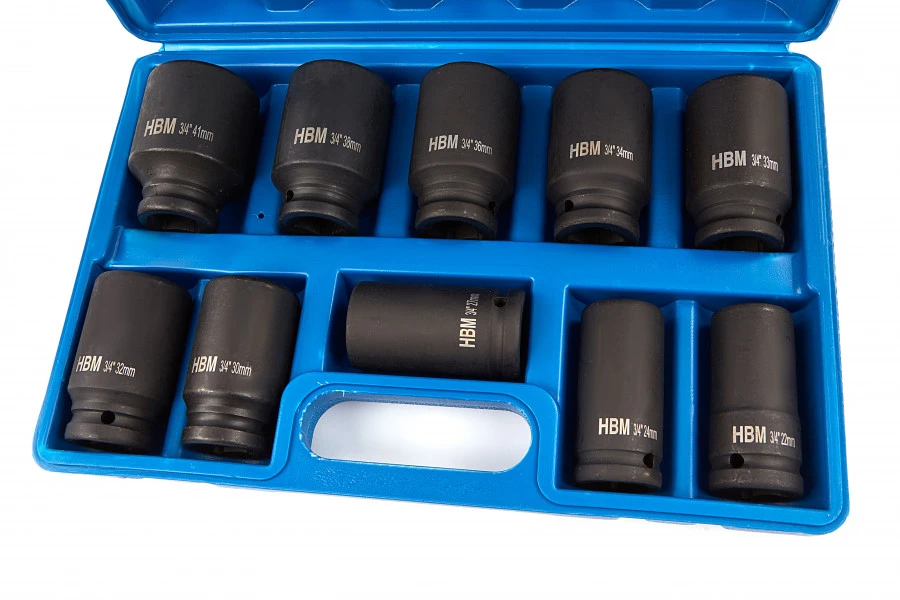 HBM 3/4" Krachtdoppenset Grote Maten 10 Delig 1 HBM 3/4" Krachtdoppenset Grote Maten 10 Delig