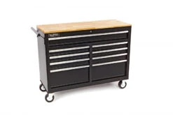 HBM Verrijdbare Gereedschapswagen Met Houten Werkblad - 117 Cm - Zwart