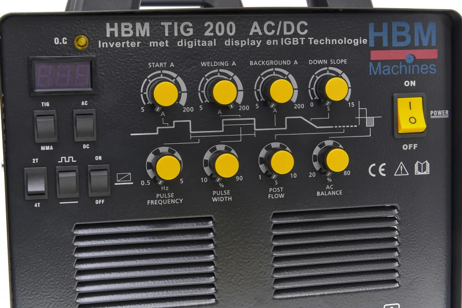 HBM TIG 200 AC / DC Inverter Met Digitaal Display En IGBT Technologie 3 HBM TIG 200 AC / DC Inverter Met Digitaal Display En IGBT Technologie - Afbeelding 3