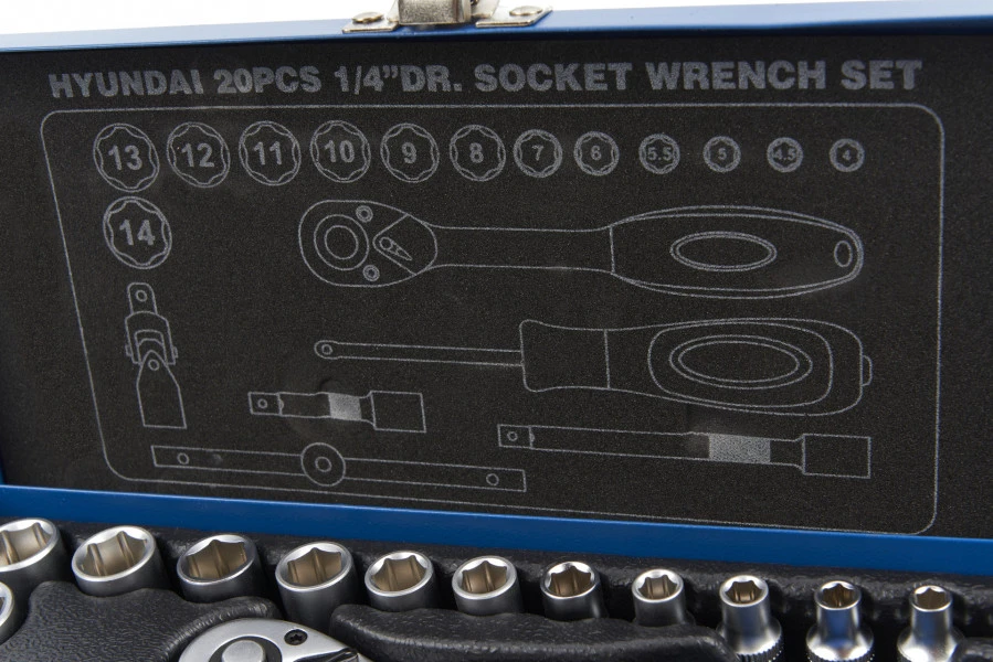 Hyundai 20 Delige 1/4" Dopsleutel Set CrV 2 Hyundai 20 Delige 1/4" Dopsleutel Set CrV - Afbeelding 2