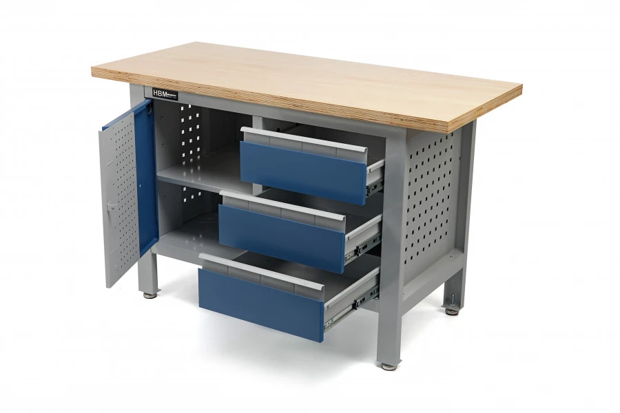 HBM 120 Cm Werkbank Met 3 Laden En 1 Deur 1 HBM 120 Cm Werkbank Met 3 Laden En 1 Deur
